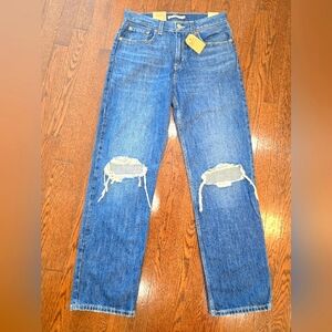 LEVI'S LOW PRO STRAIGHT Blue Mid Rise Distressed Jeans Denim Size 28x31